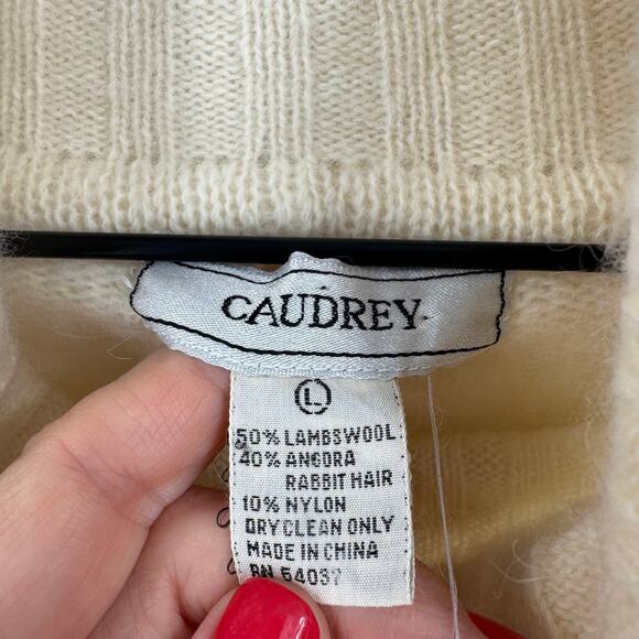Caudrey Cream Ribbed Turtleneck Sweater Lambswool Angora Blend Women’s L - Picture 3 of 5